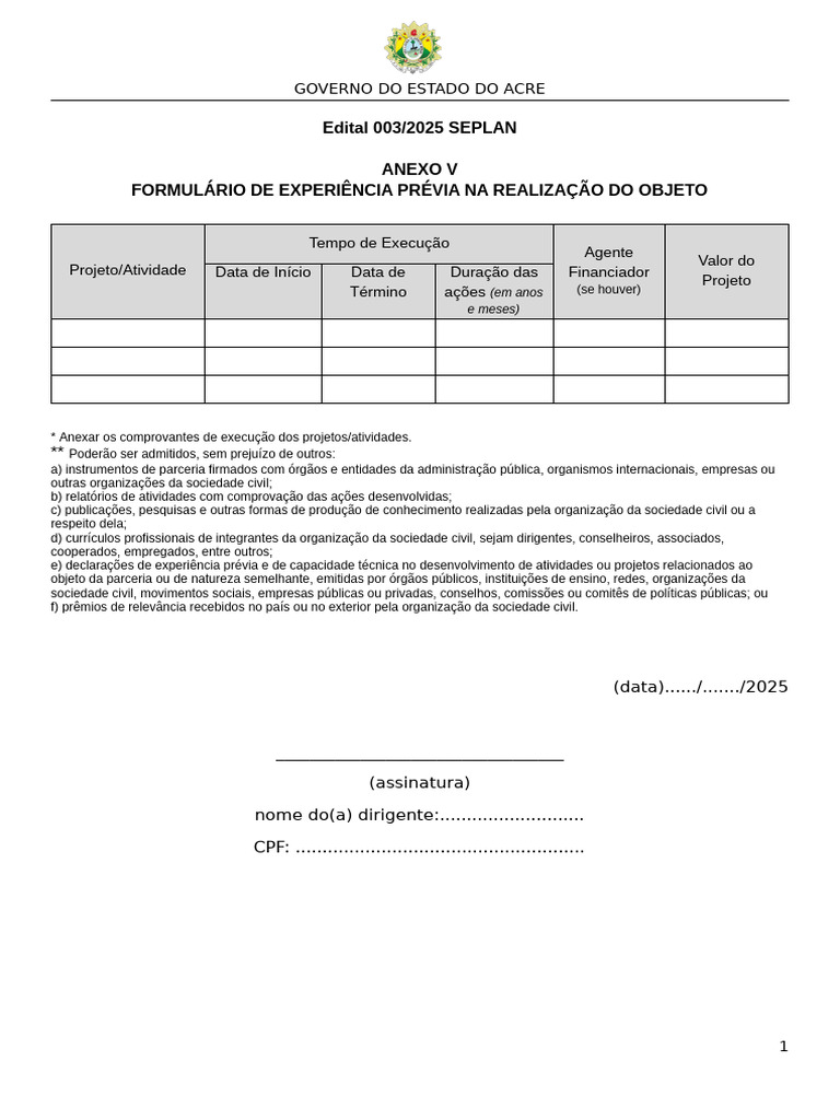 Formulário de Experiência Prévia SEPLAN | PDF | Sociedade