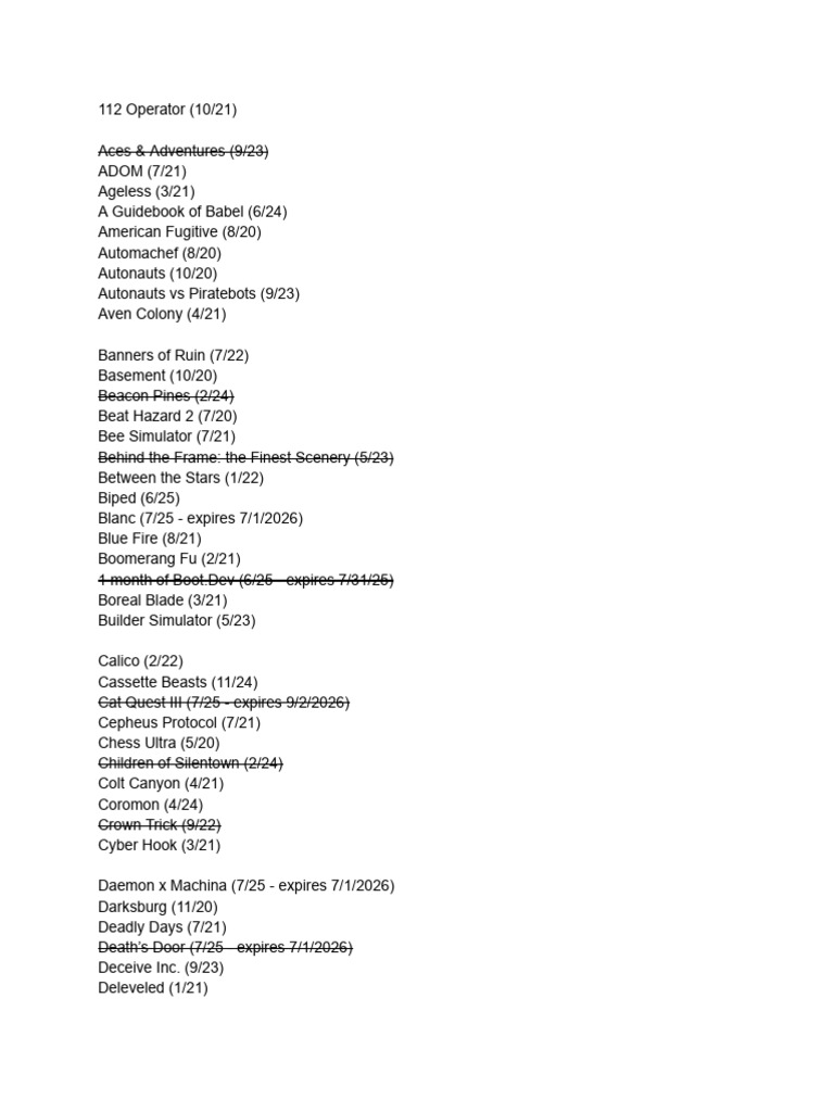 Gobba42 Humble Choice List | PDF