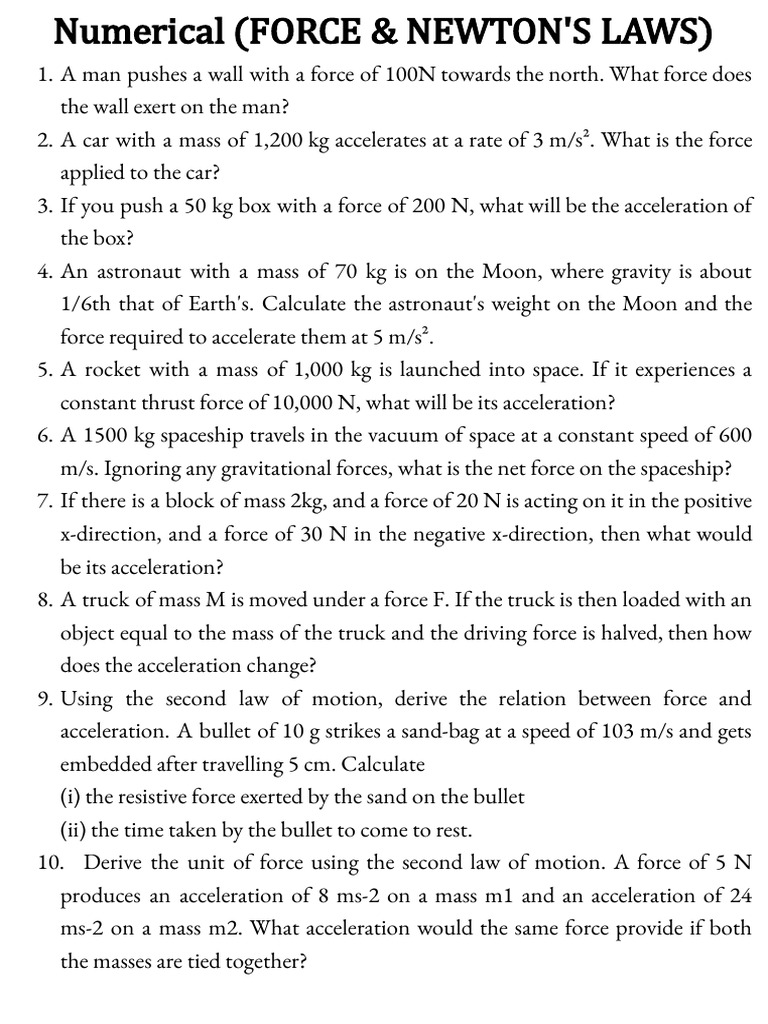 Force and Newton's Laws Problems | PDF | Force | Mass