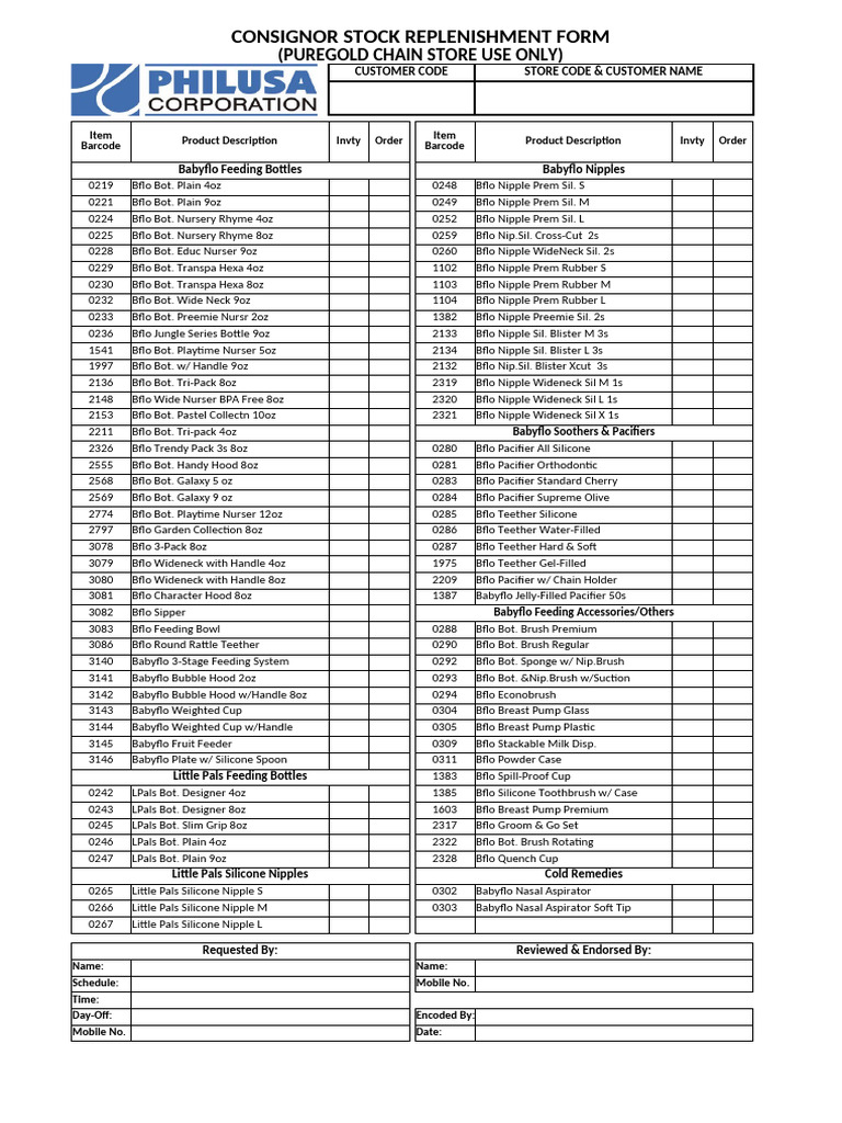 Puregold Replenishment Form 2021 | PDF | Infant Feeding | Infancy