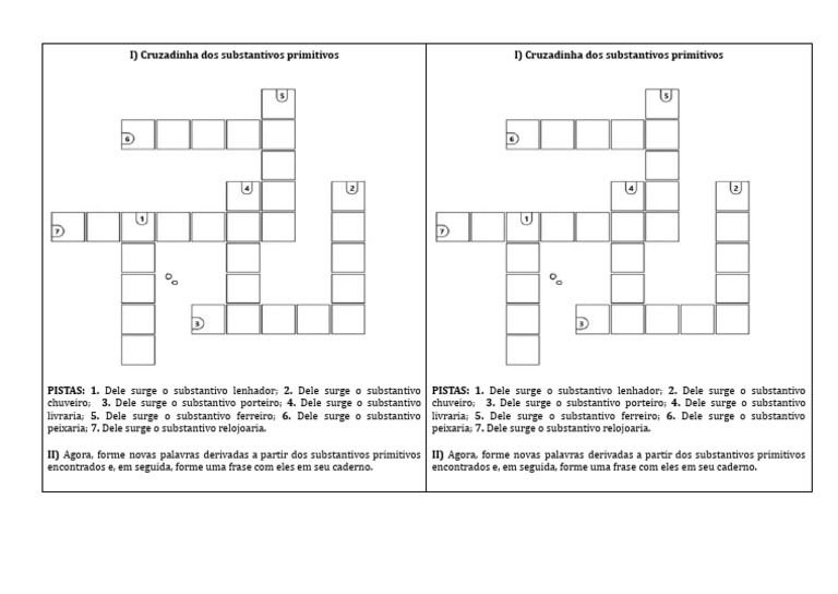 Cruzadinha de Substantivos Primitivos | PDF