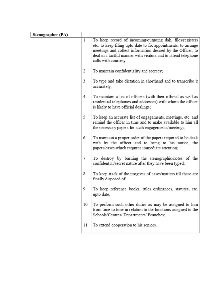 Stenographer PA Responsibilities Overview | PDF