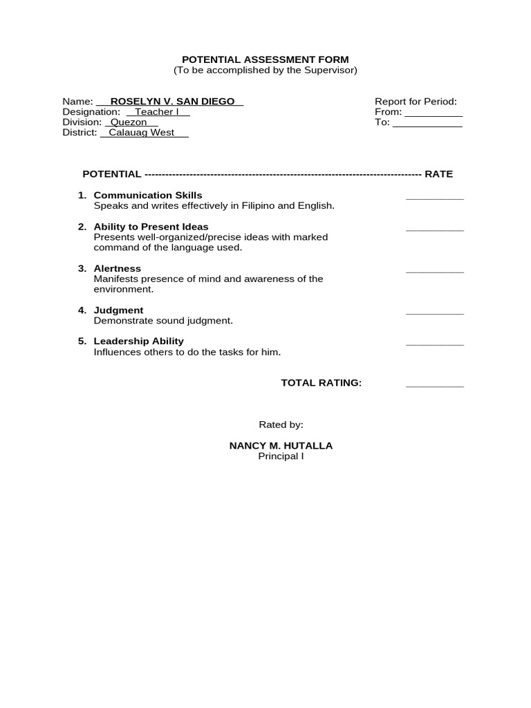 Teacher Growth Potential Assessment | PDF