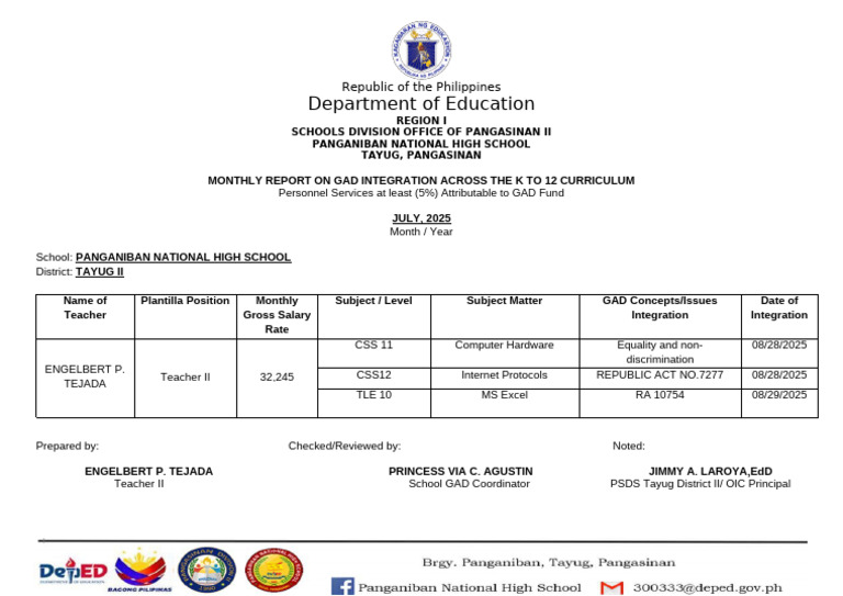 GAD Integration Monthly Report | PDF