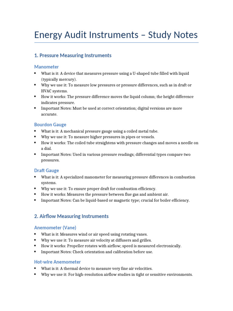 Enhanced Energy Audit Instrumentation Notes | PDF | Pressure ...