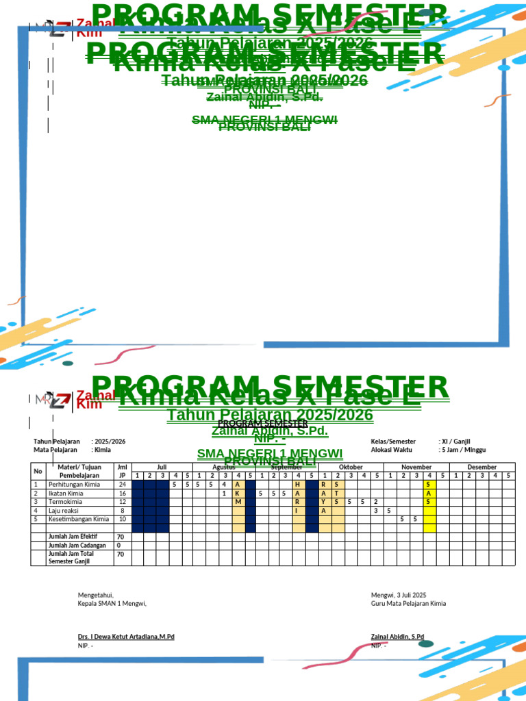 Program Semester Kimia Kelas X 2025/2026 | PDF