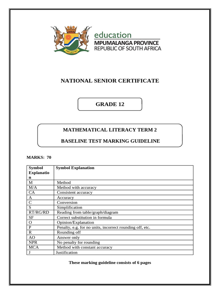 Grade 12 Mathematical Literacy Guidelines | PDF | Mathematics