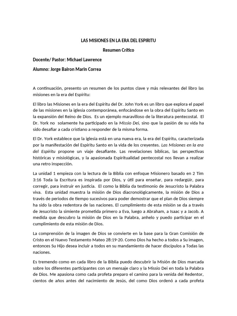 Misiones y el Espíritu Santo en la Iglesia | PDF | Cristo (título ...