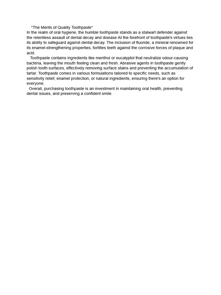 The Merits of Quality Toothpaste | PDF