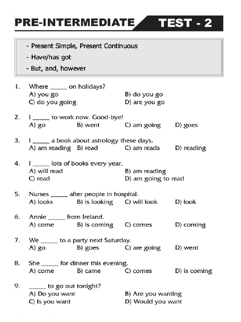 Pre-Intermediate Test 2 | PDF