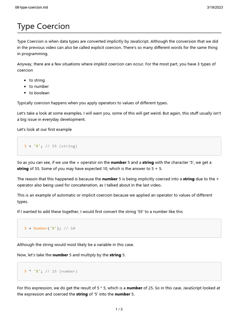 Understanding Type Coercion in JavaScript | PDF | String (Computer ...