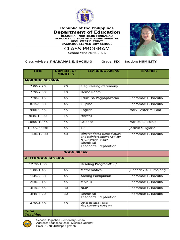 6 Humility Class Program 2025-2026 | PDF | Learning | Philippines