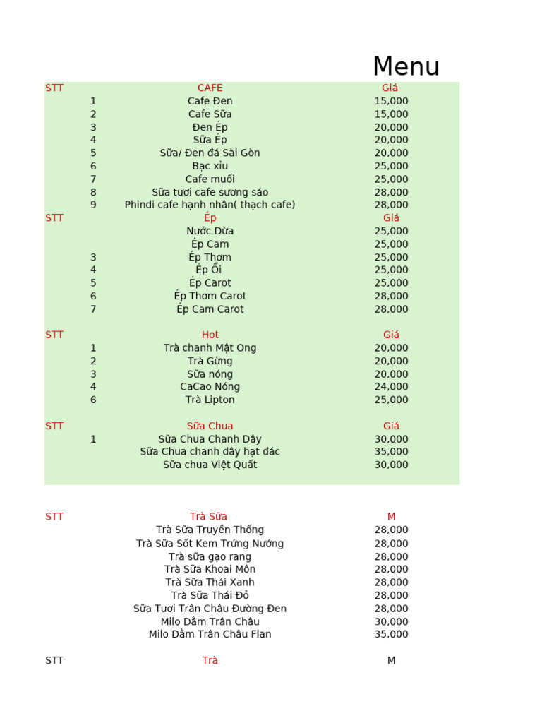 Menu Mới | PDF