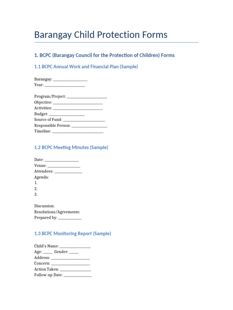 BCPC Forms for Child Protection | PDF