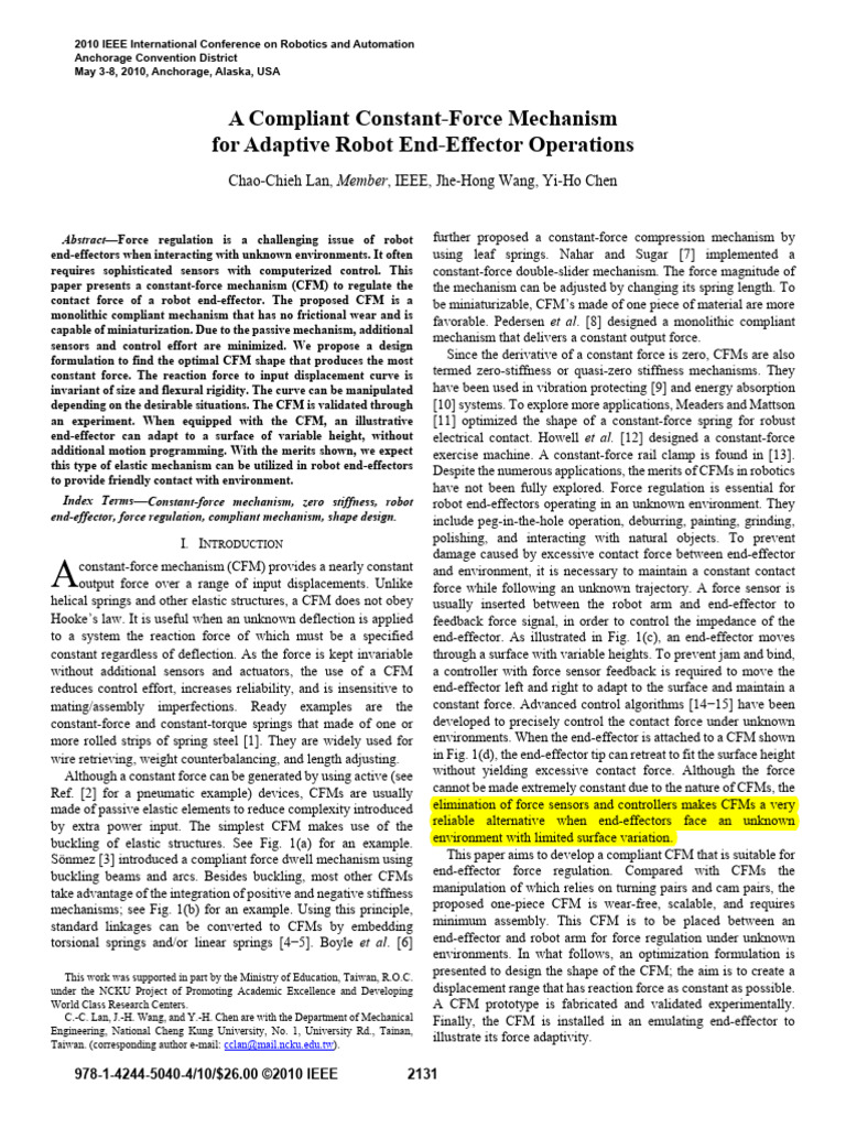 Compliant Mechanism for Robot Force Regulation | PDF | Beam (Structure ...