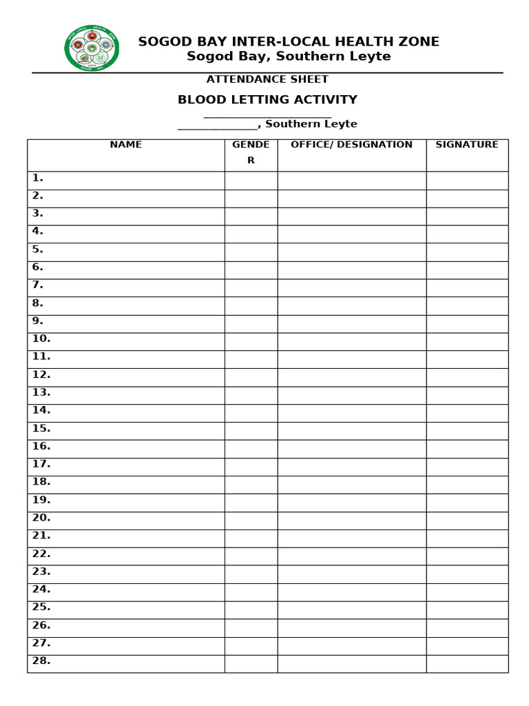 Blood Letting Attendance Sheet | PDF