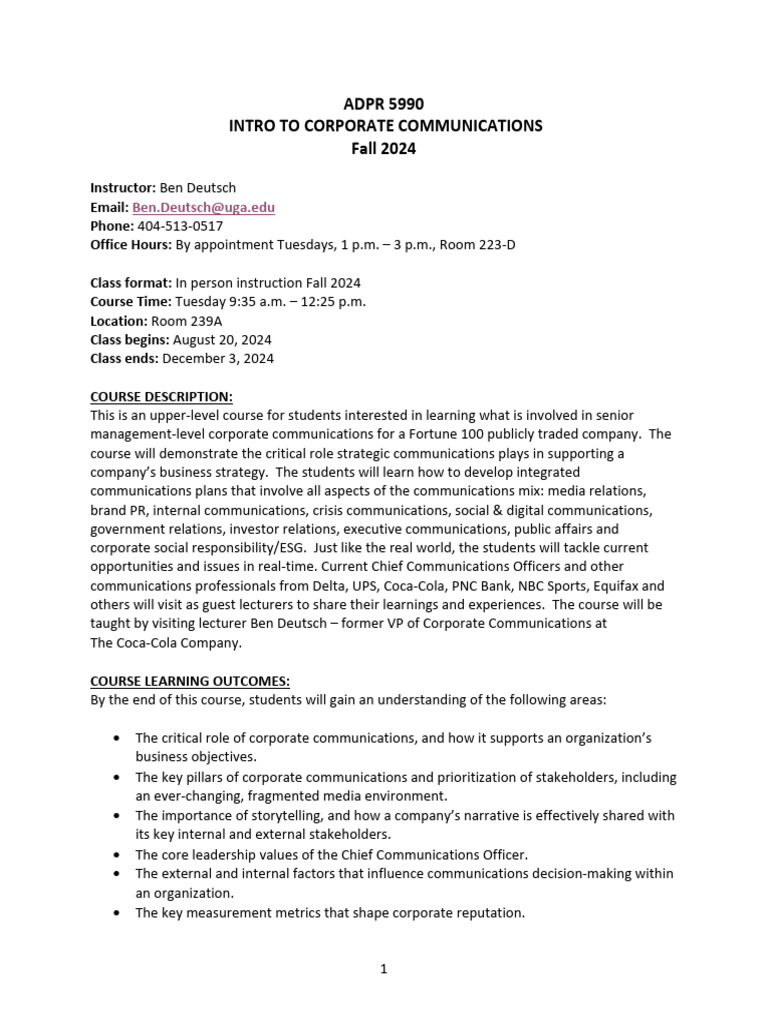 Corporate Communications Course Overview | PDF | Communication | Turnitin