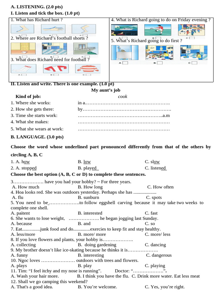 Listening and Language Exercises for Kids | PDF | Lunch | Meal