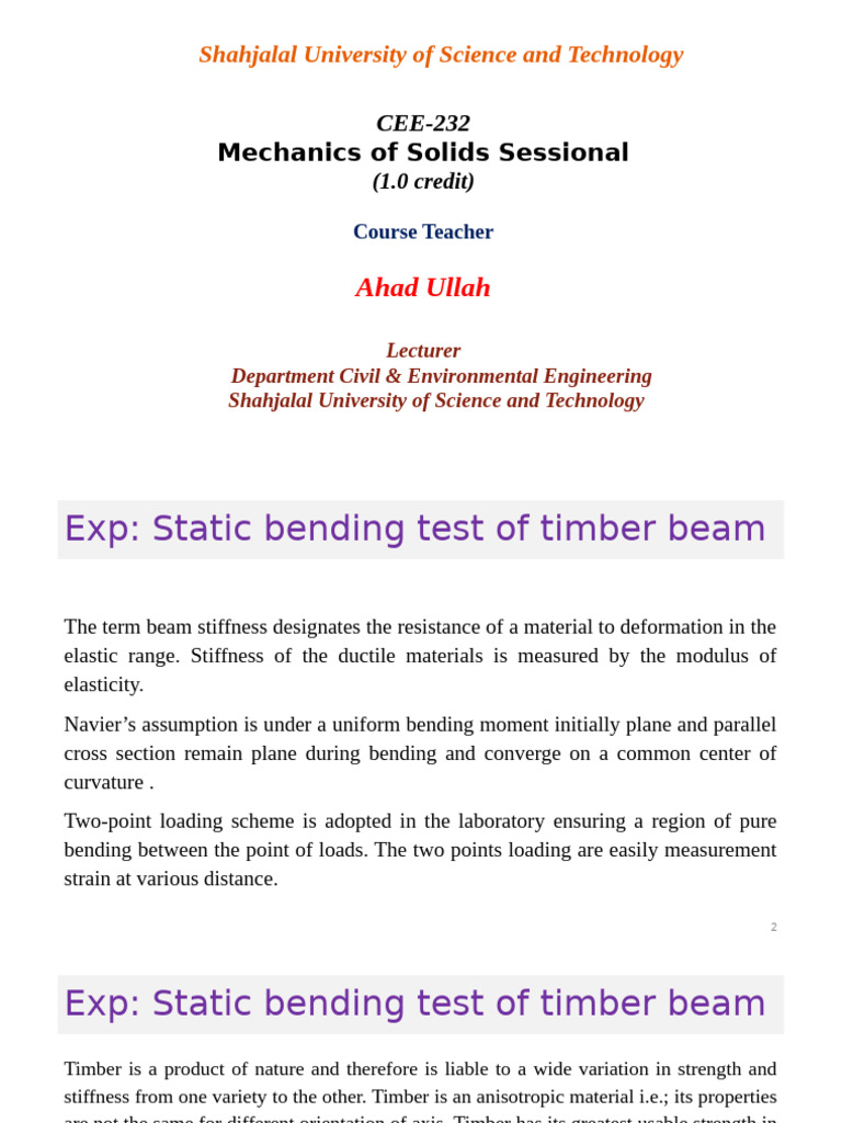 Static Bending Test of Timber Beams | PDF | Bending | Beam (Structure)