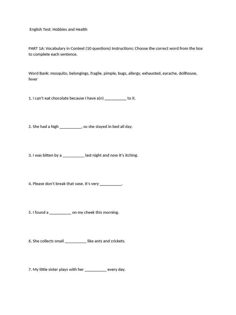 English Test Unit 1 - 2 Grade 7 | PDF