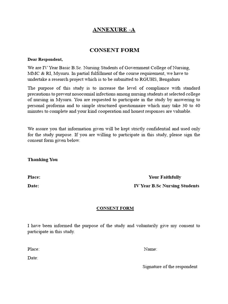 Consent Form for Nursing Study on Infections | PDF | Hand Washing ...