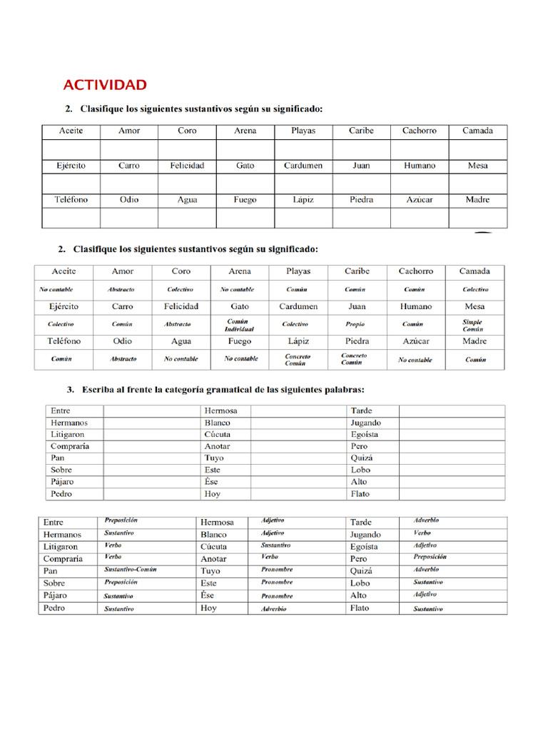 Actividades - Categ. Gramaticales | PDF