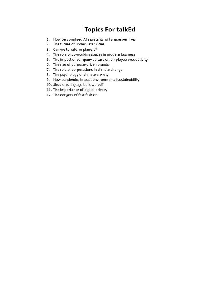 Engaging TalkEd Topics for Discussion | PDF