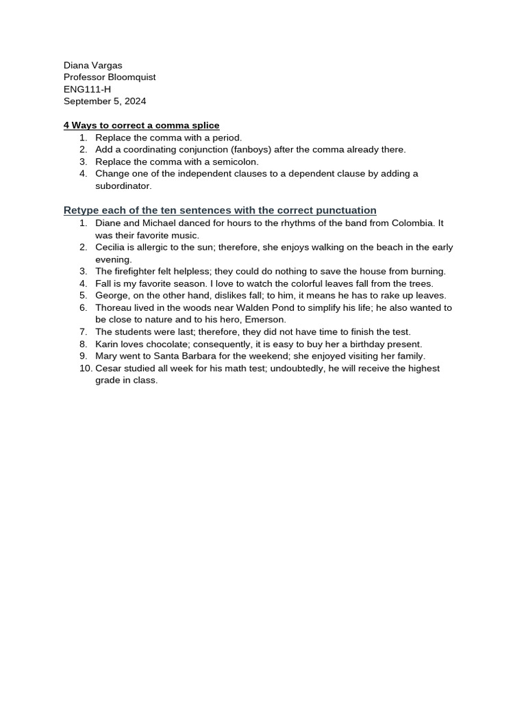 Correcting Comma Splices: 4 Methods | PDF