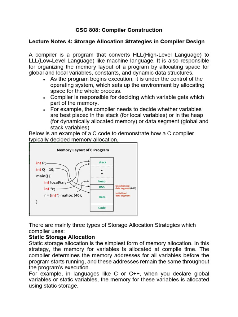 Storage Allocation Strategies in Compilers | PDF | Variable (Computer ...