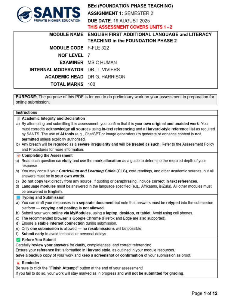 FLE 322 Assignment Guidelines 2025 | PDF | Language Acquisition ...