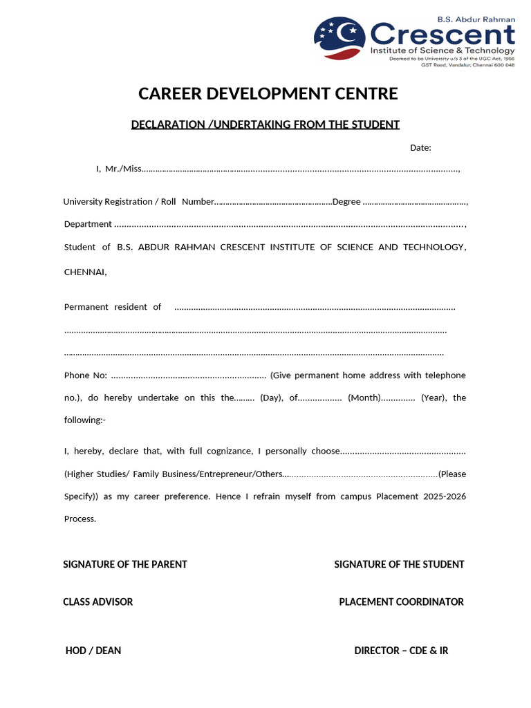 Career Preference Declaration Form | PDF
