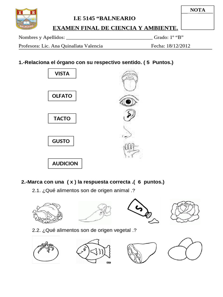 Examen Final de Ciencia y Ambiente 1º "B" | PDF | Perú