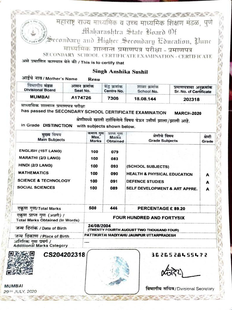 2020 Secondary School Certificate Marks | PDF | Student Assessment And ...