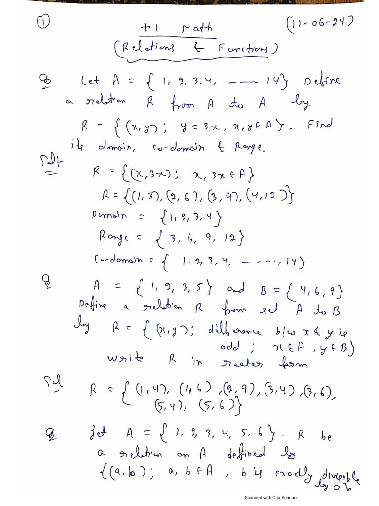 +1 Maths Notes, 11-06-24 | PDF