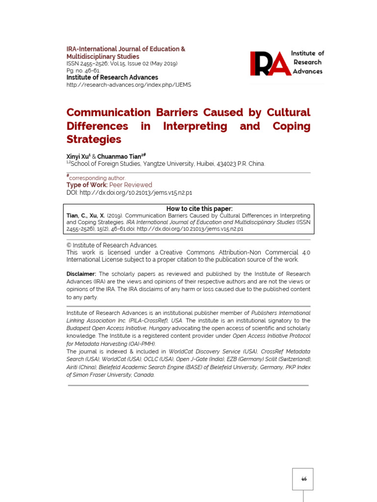 Cultural Communication Barriers in Interpreting | PDF | Translations ...