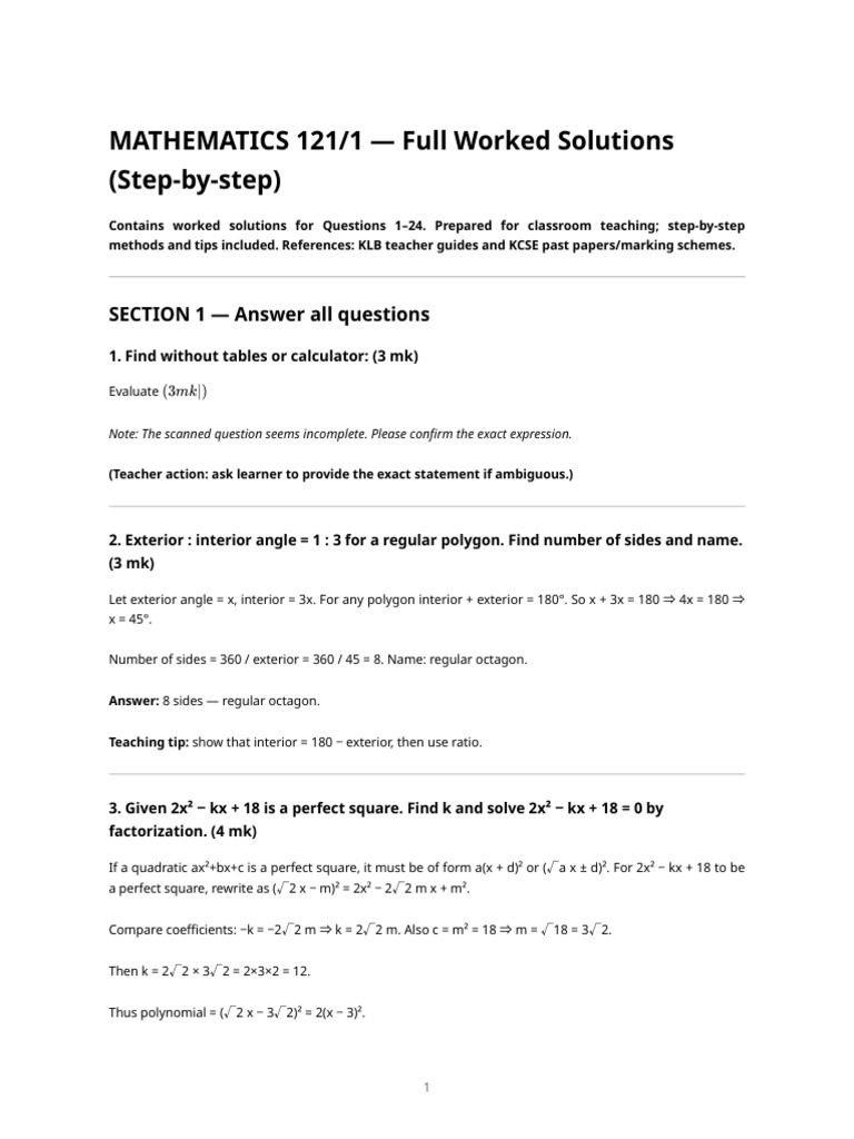 Solutions for Mathematics 121/1 | PDF | Circle | Area