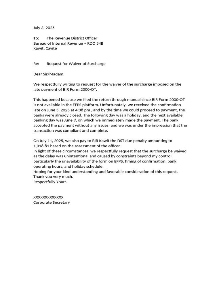 Request for Waiver of Surcharge | PDF