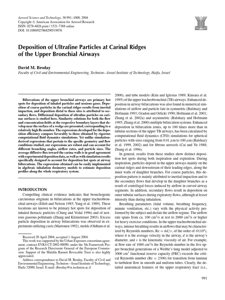 Deposition of Ultrafine Particles at Carinal Ridges of The Upper ...