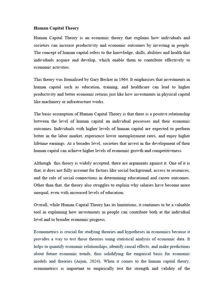 Understanding Human Capital Theory | PDF | Econometrics | Endogeneity ...