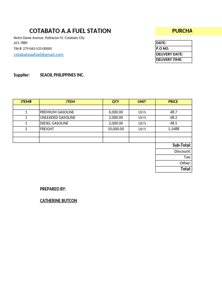Seaoil Gas Prices and Purchase Order | PDF