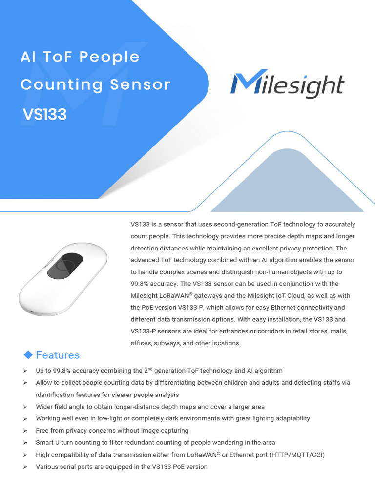VS133 AI ToF People Counting Sensor | PDF | Computer Engineering ...
