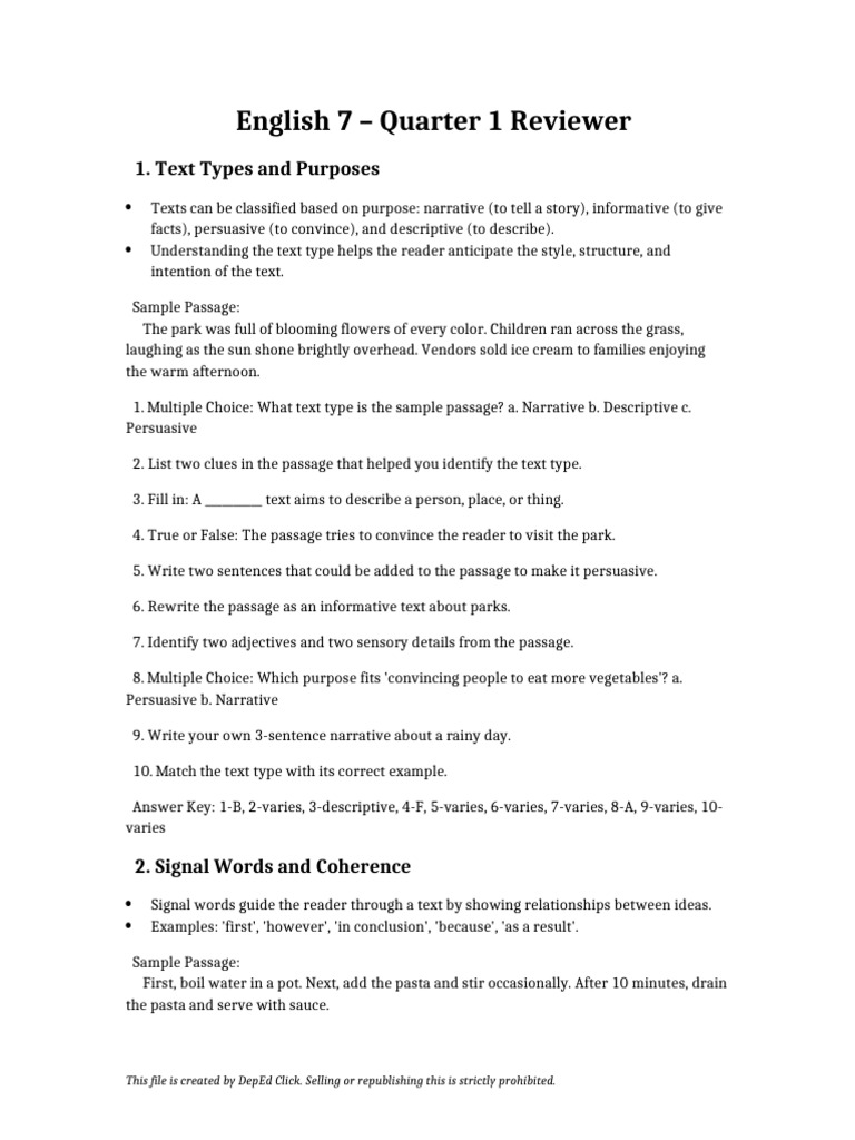 English 7 Quarter 1 Review Guide | PDF | Narrative