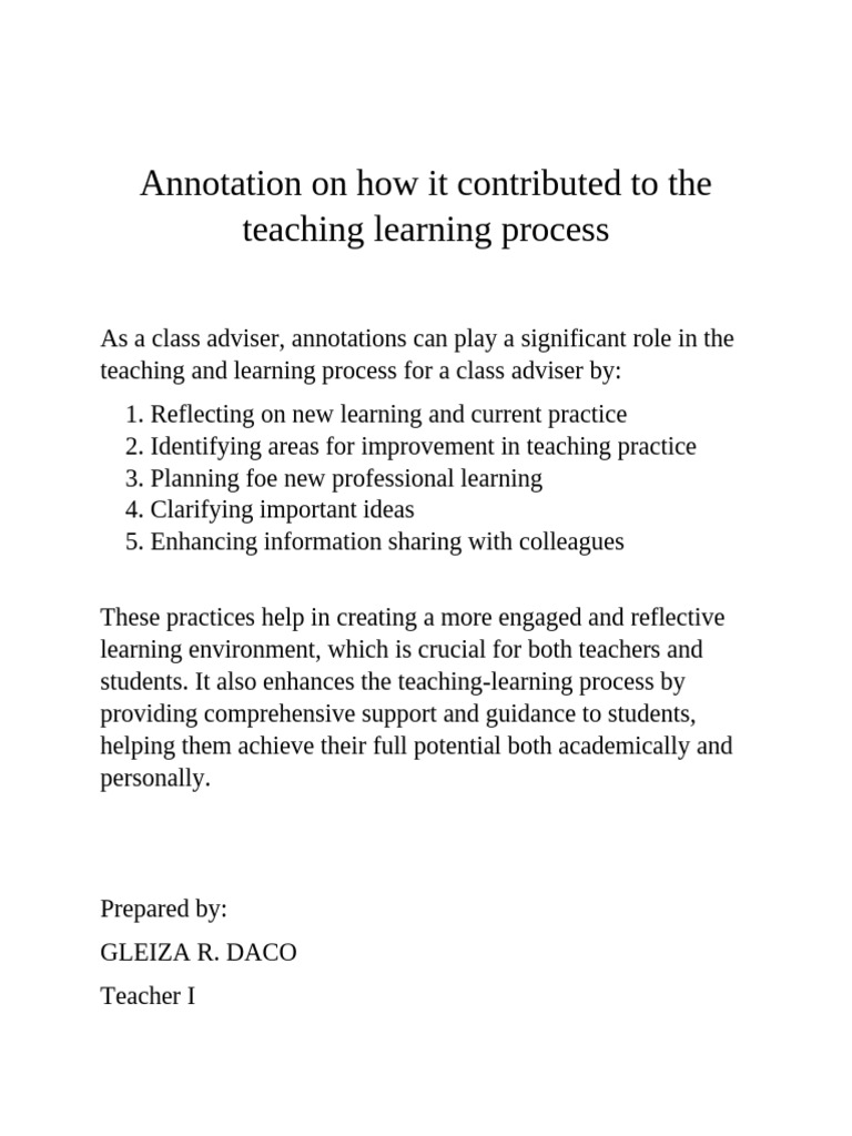 Annotation On How It Contributed To The Teaching Learning Process | PDF