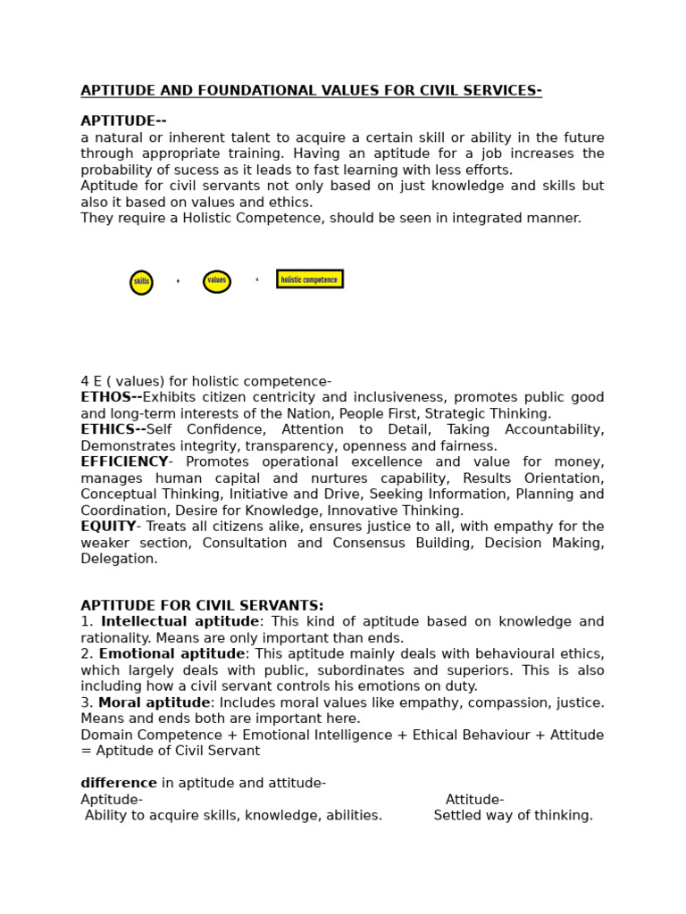 Aptitude and Values for Civil Servants | PDF | Integrity | Toleration