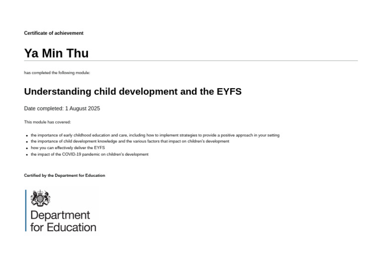 Child Development & EYFS Certificate | PDF