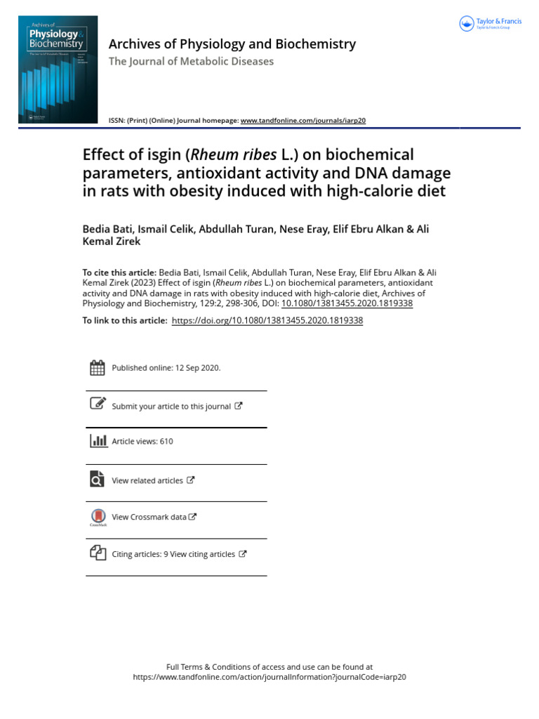 Effect of Isgin Rheum Ribes L. On Biochemical Parameters Antioxidant ...