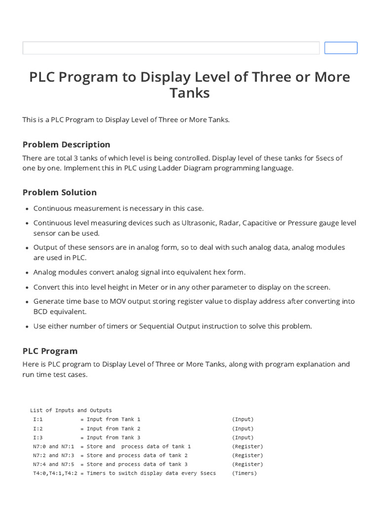 PLC Program for Tank Level Display | PDF | Programmable Logic ...