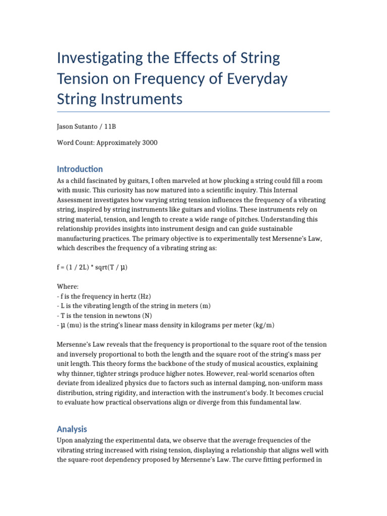 String Tension Effects on Instrument Frequency | PDF | String ...