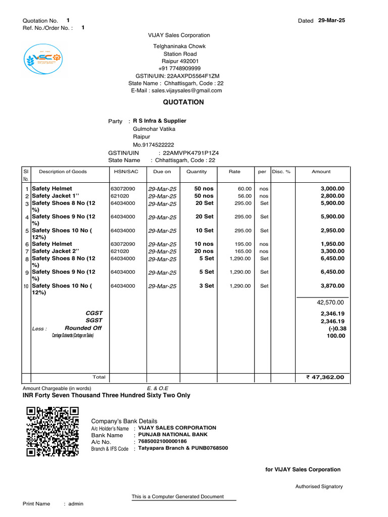 Quotation for Safety Equipment Supplies | PDF
