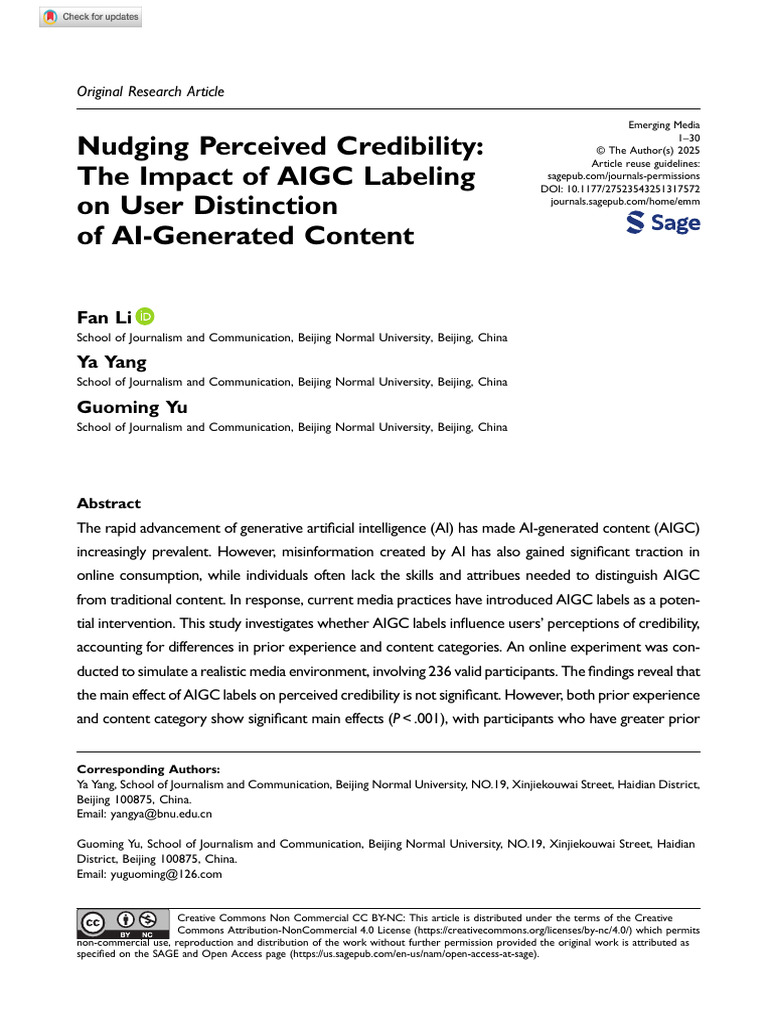 Li Et Al 2025 Nudging Perceived Credibility The Impact of Aigc Labeling ...